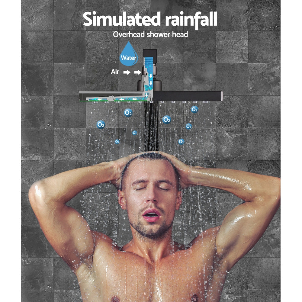 Cefito 8" Rain Shower Head Wall Arm High Pressure Twin Taps Matte Black