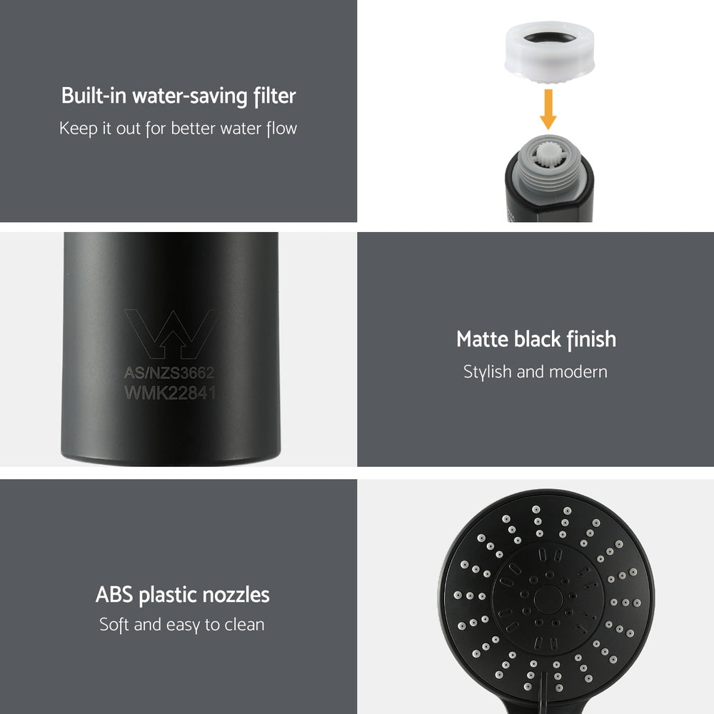 4.5" High Pressure Handheld Shower Head 5 Modes Matte Black