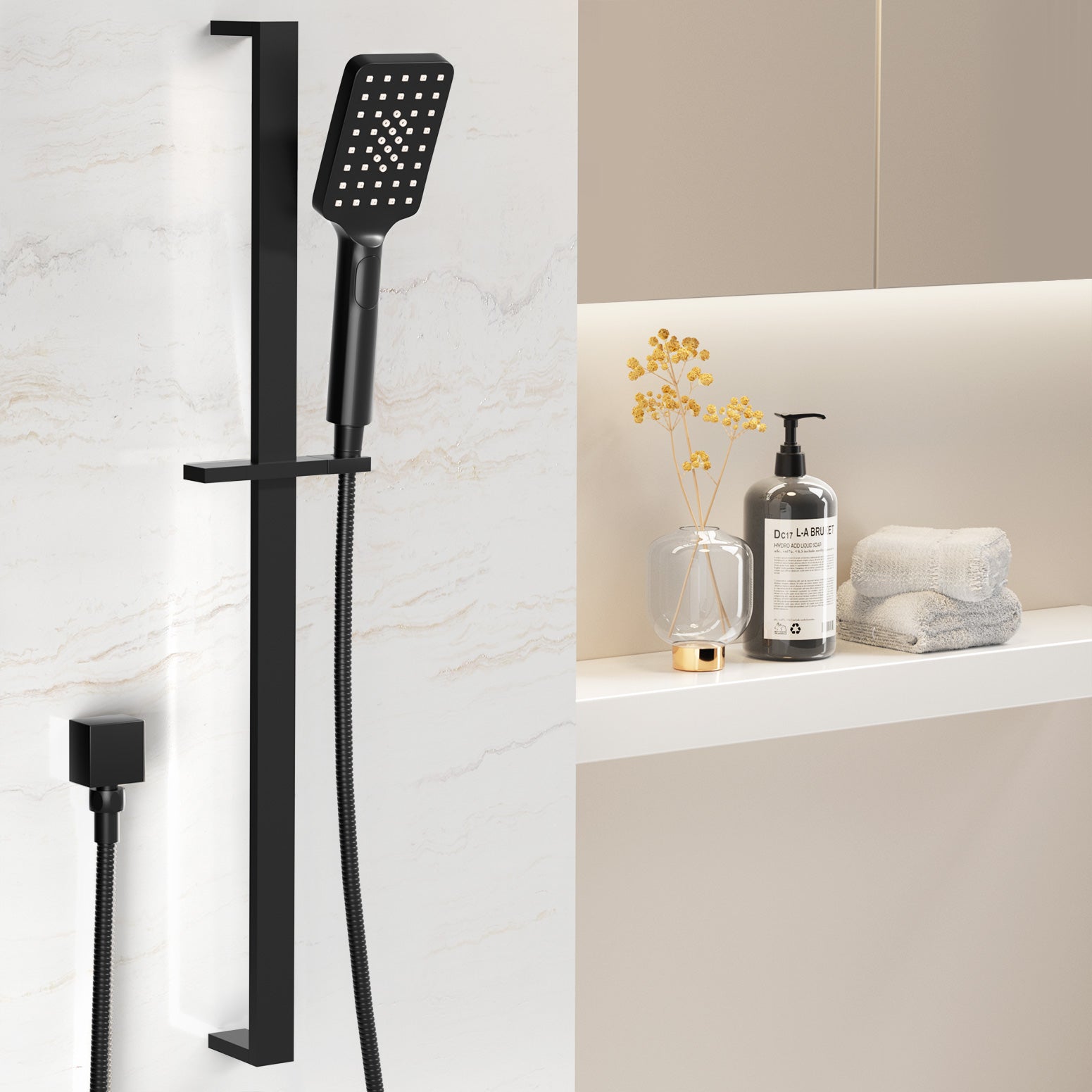 High Pressure 3.1" Handheld Shower Head Set Black