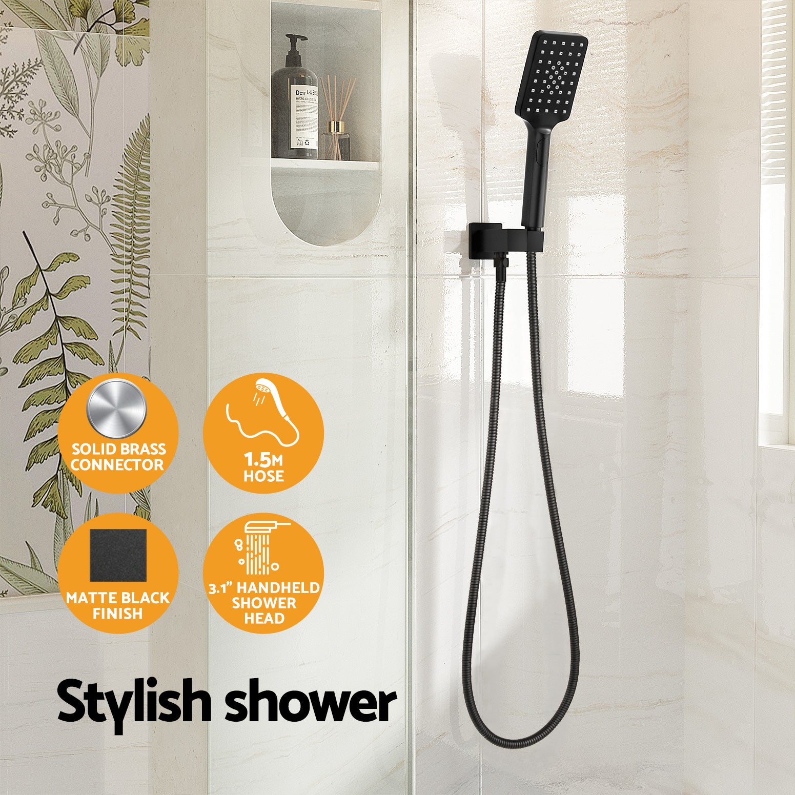 High Pressure Handheld Shower Head Black 3 Spray Modes