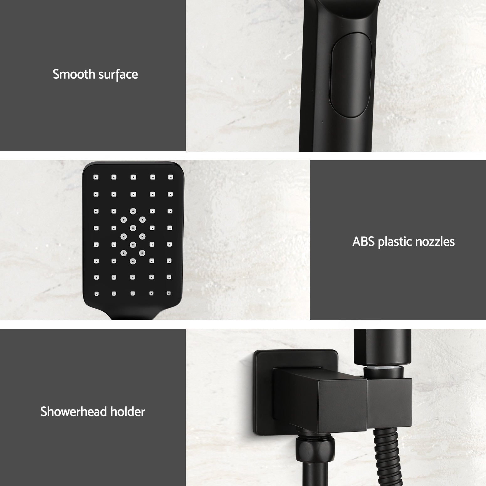 High Pressure Handheld Shower Head Black 3 Spray Modes