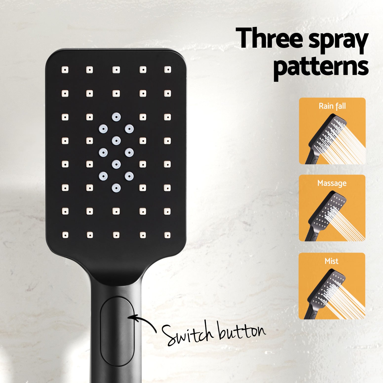 High Pressure Handheld Shower Head Black 3 Spray Modes