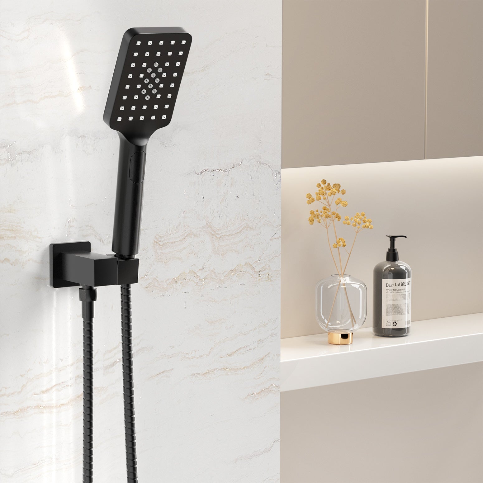 High Pressure Handheld Shower Head Black 3 Spray Modes