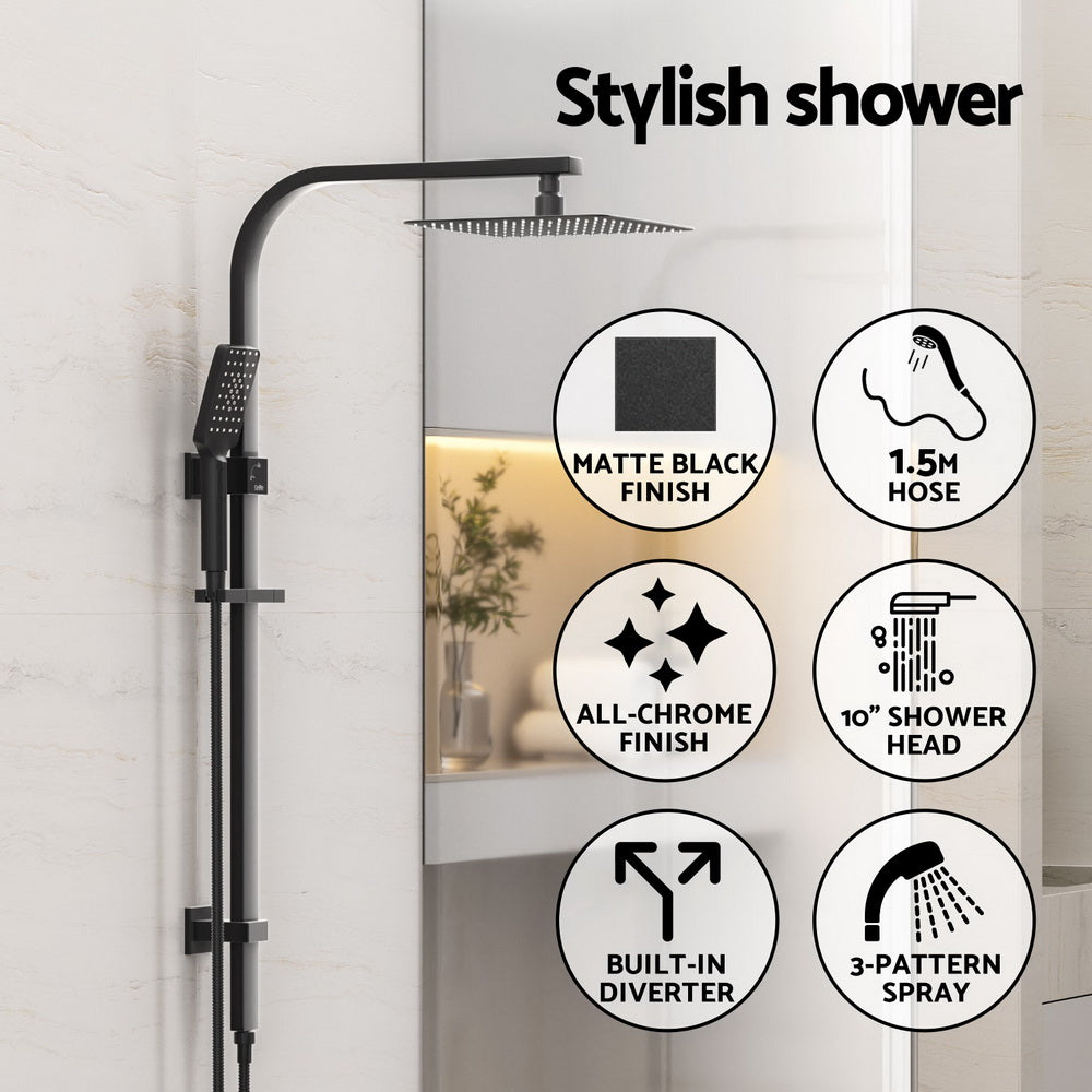 Rain 10" Shower Head Set High Pressure Black Square