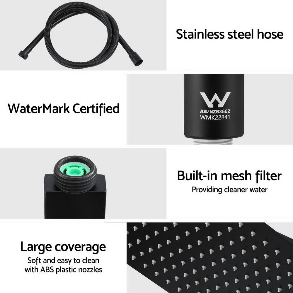 Rain 10" Shower Head Set High Pressure Black Square