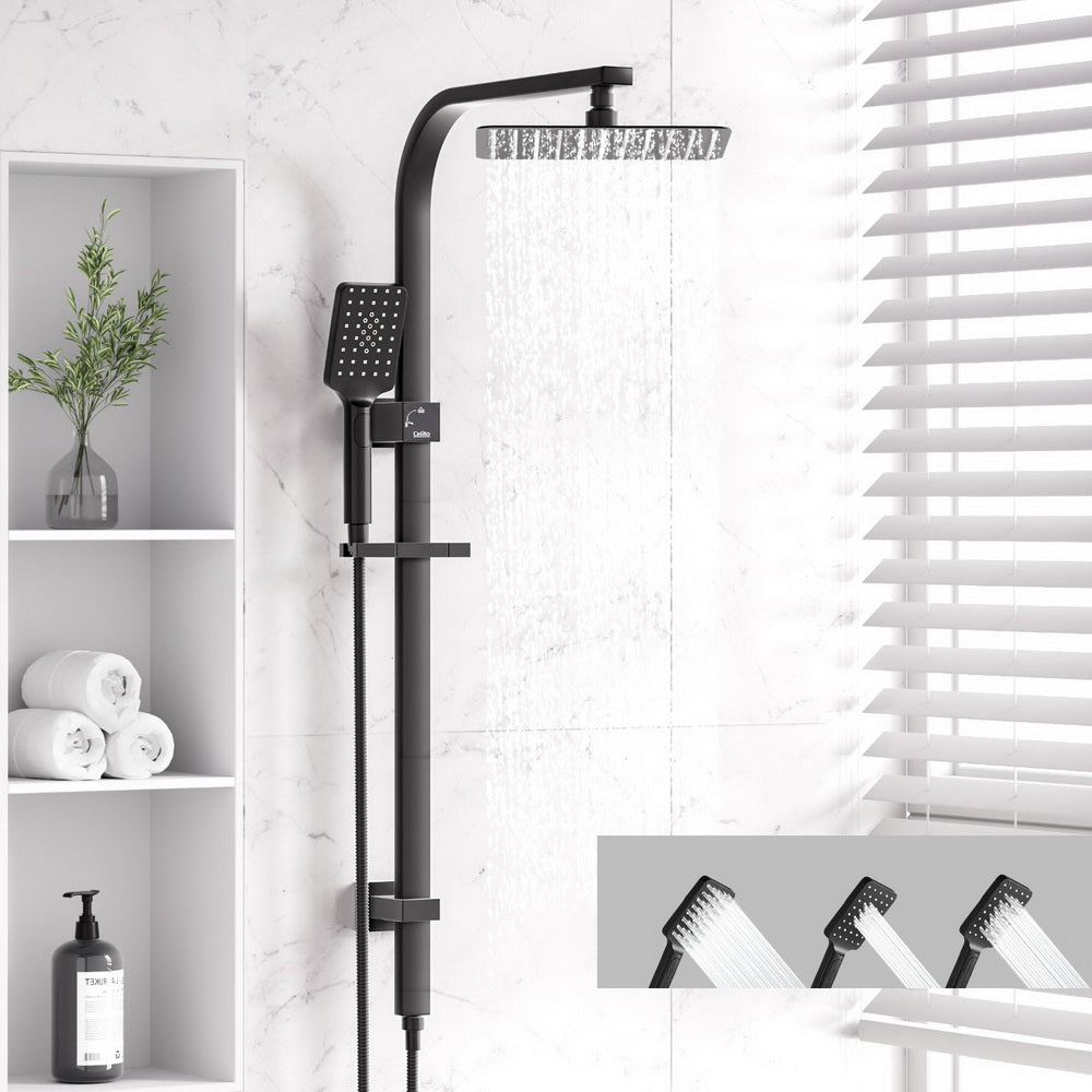 Rain 10" Shower Head Set High Pressure Black Square