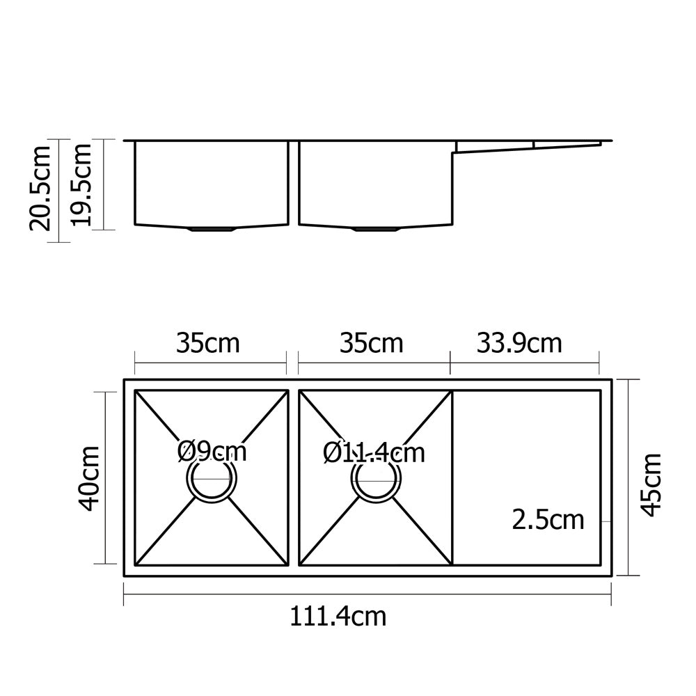 Cefito 111x45cm Double Bowl Kitchen Sink Stainless Steel Silver