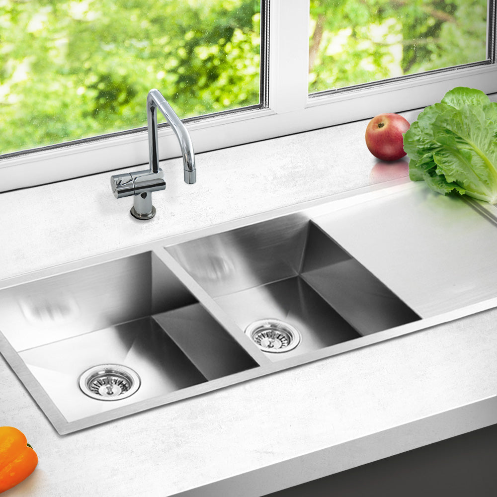 Cefito 111x45cm Double Bowl Kitchen Sink Stainless Steel Silver