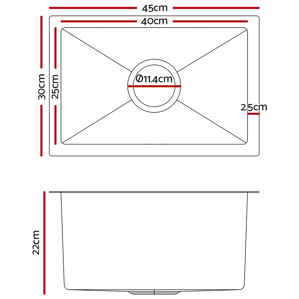 Cefito 45x30cm Single Bowl Kitchen Sink Stainless Steel Silver