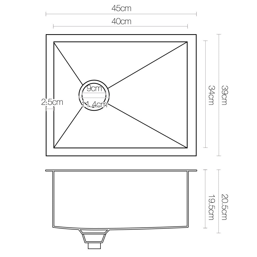 Cefito 45x39cm Single Bowl Kitchen Sink Stainless Steel Silver