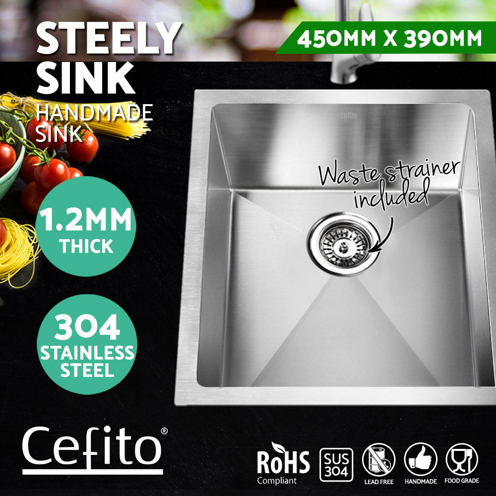 Cefito 45x39cm Single Bowl Kitchen Sink Stainless Steel Silver
