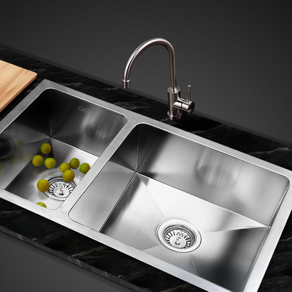Cefito Double Bowl Kitchen Sink 71x45cm Stainless Steel Silver