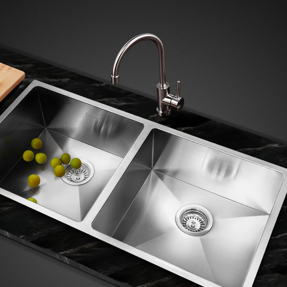 Cefito Double Bowl Kitchen Sink 86x44cm Stainless Steel Silver