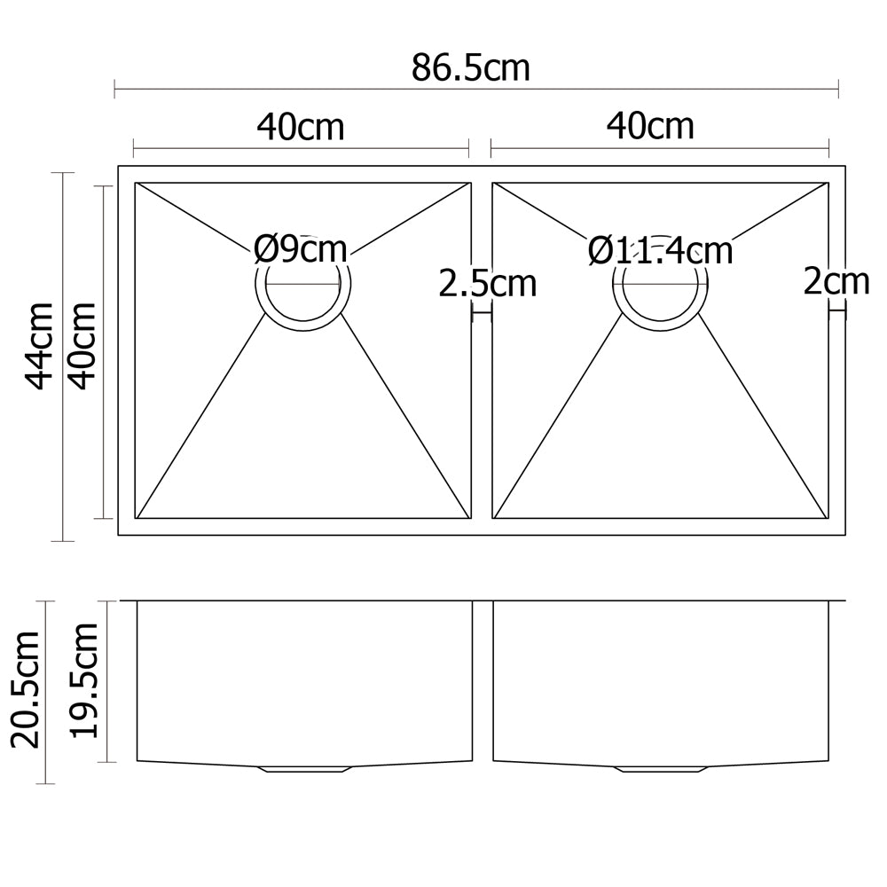 Cefito Double Bowl Kitchen Sink 86x44cm Stainless Steel Silver