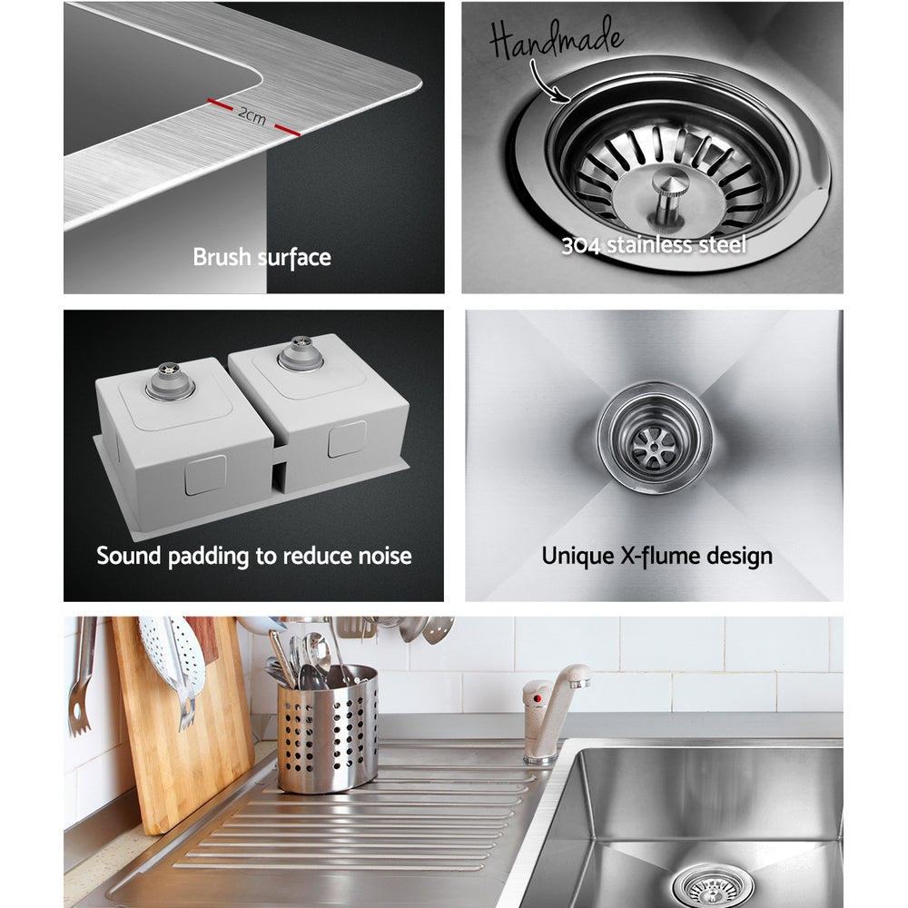Cefito Double Bowl Kitchen Sink 86x44cm Stainless Steel Silver