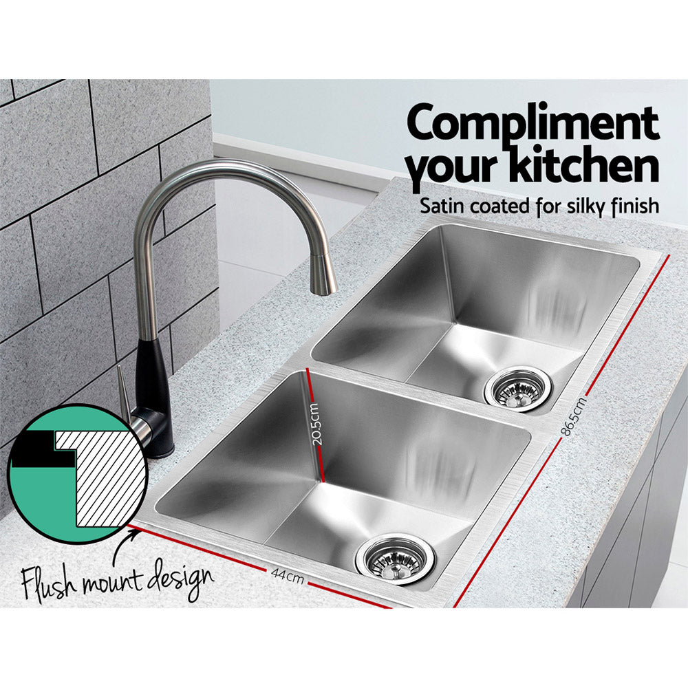 Cefito Double Bowl Kitchen Sink 86x44cm Stainless Steel Silver