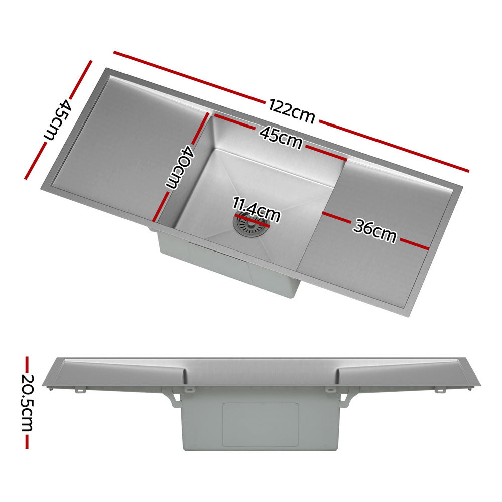 Cefito 122x45cm Stainless Steel Kitchen Sink Under/Top/Flush Mount