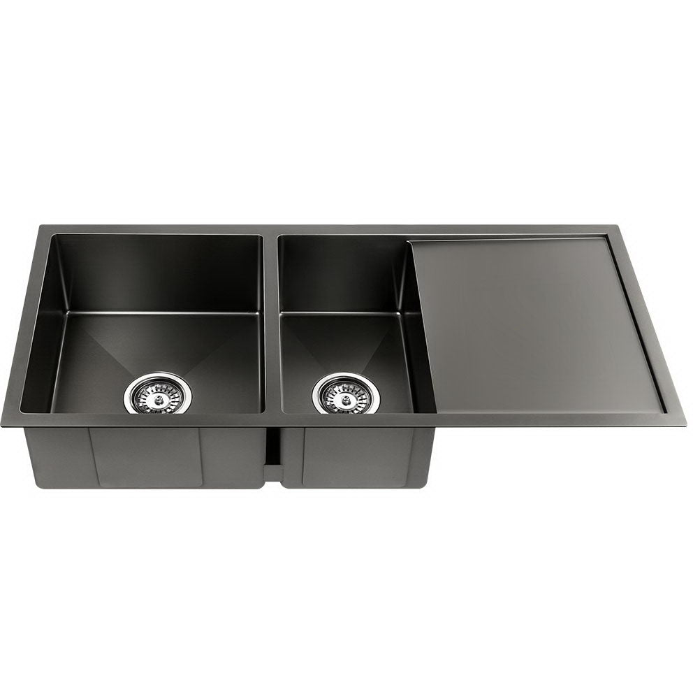 Cefito 100x45cm Double Bowl Kitchen Sink Stainless Steel Black