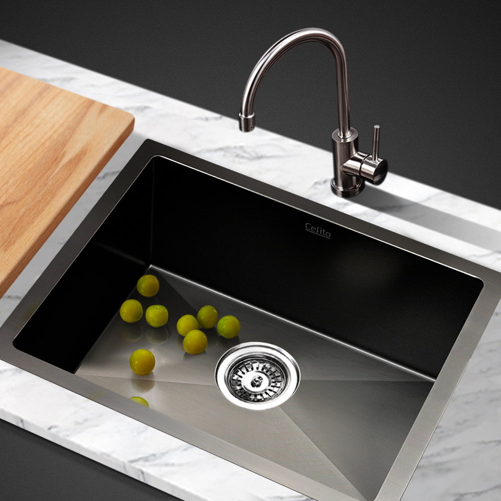 Cefito 45x30cm Single Bowl Kitchen Sink Stainless Steel Black