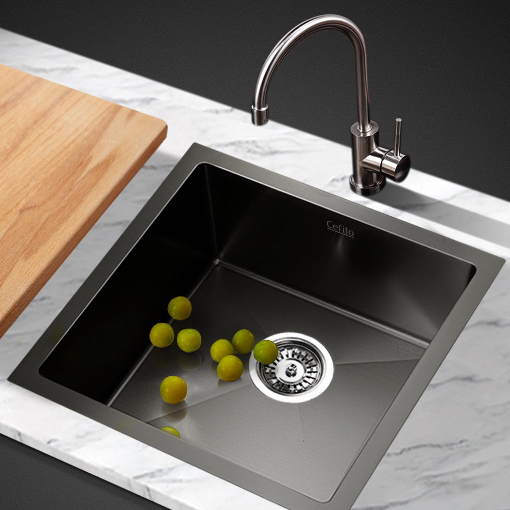 Cefito 44x44cm Single Bowl Kitchen Sink Stainless Steel Black