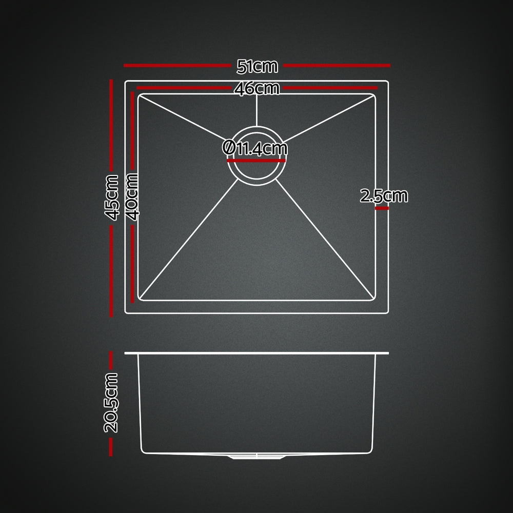 Cefito 51x45cm Single Bowl Kitchen Sink Black Stainless Steel with Pull-Out Mixer Tap