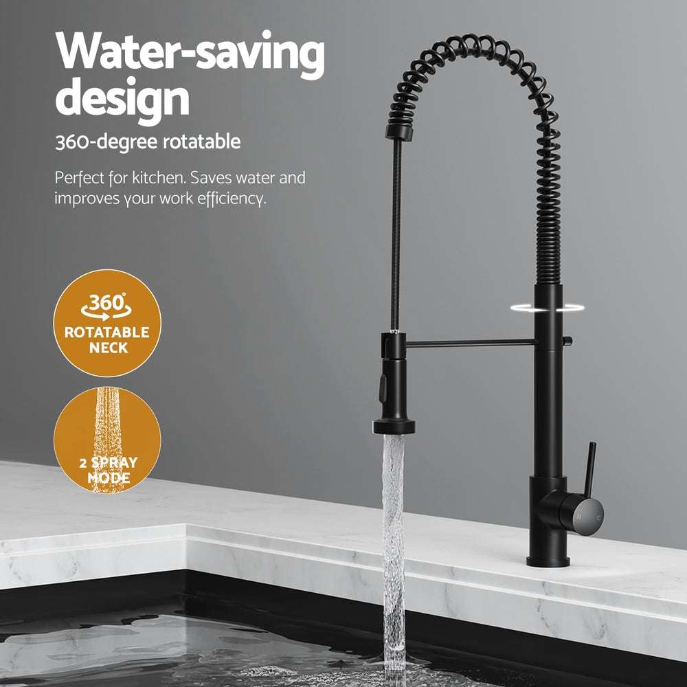 Cefito 51x45cm Single Bowl Kitchen Sink Black Stainless Steel with Pull-Out Mixer Tap