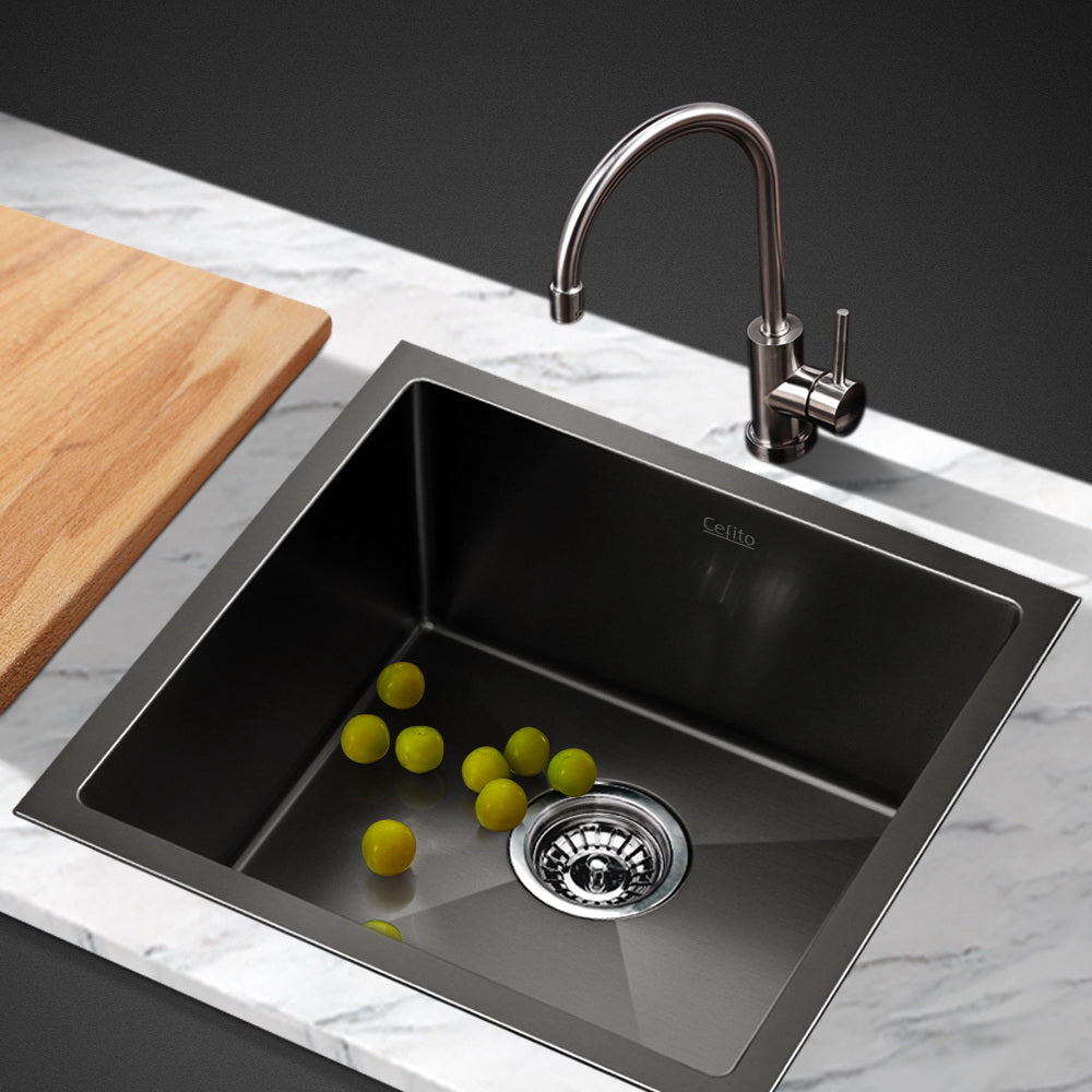 Cefito 51x45cm Single Bowl Kitchen Sink Stainless Steel Black