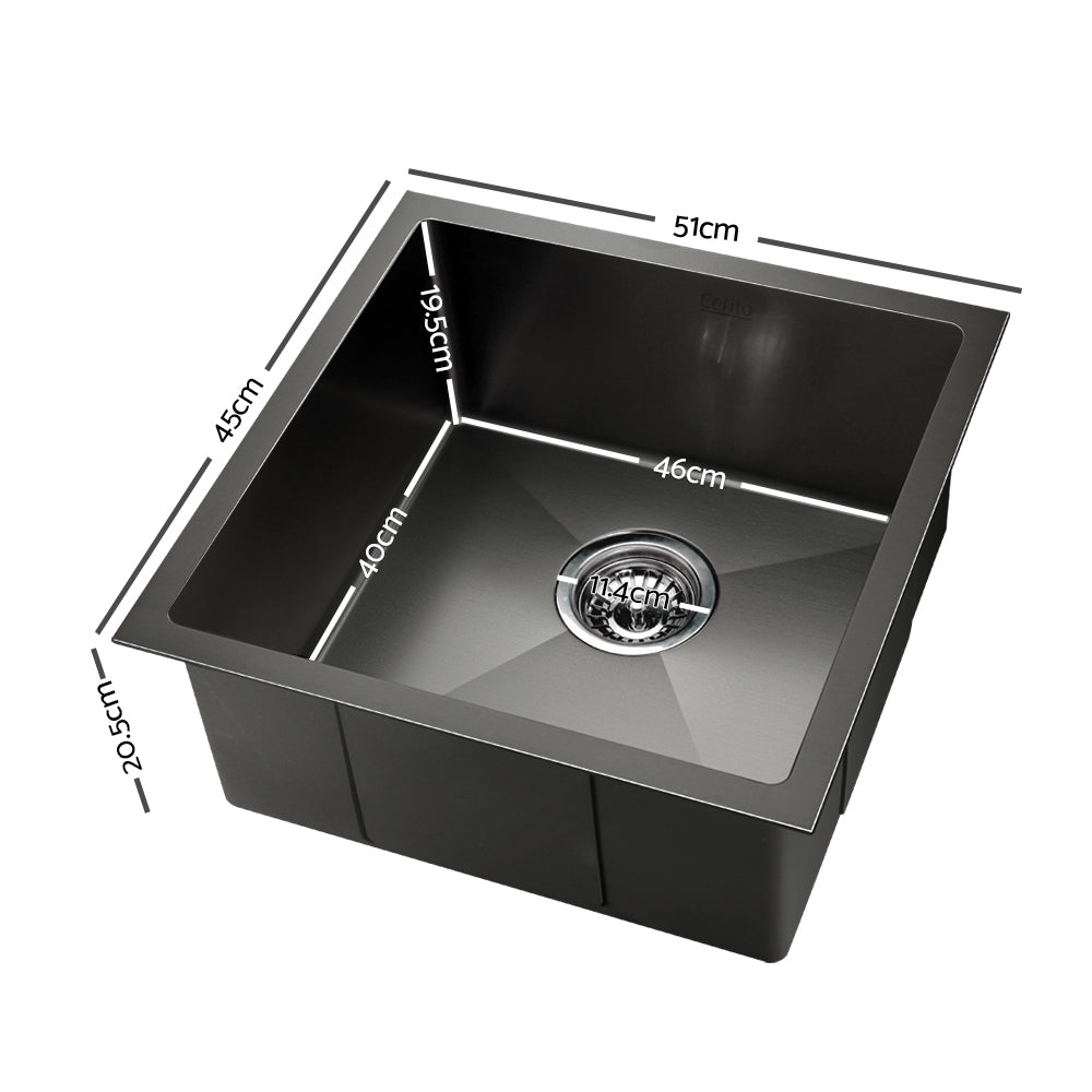 Cefito 51x45cm Single Bowl Kitchen Sink Stainless Steel Black