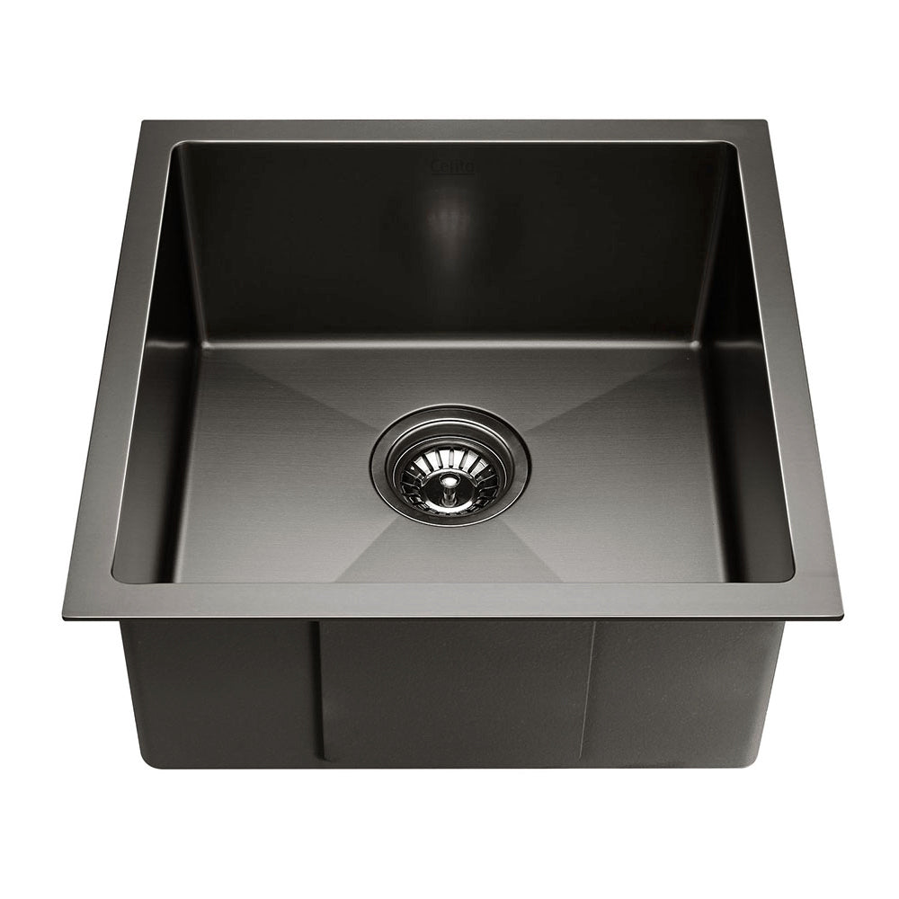 Cefito 51x45cm Single Bowl Kitchen Sink Stainless Steel Black