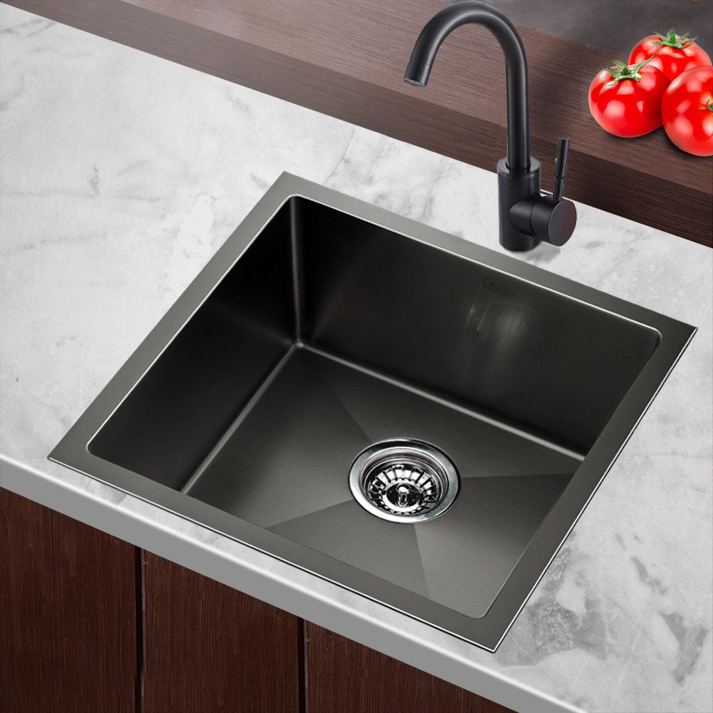 Cefito 51x45cm Single Bowl Kitchen Sink Stainless Steel Black