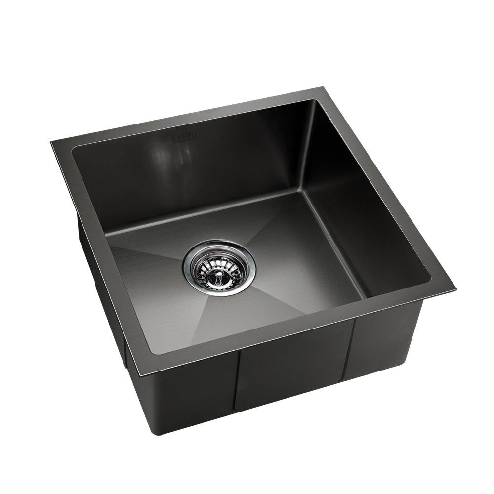 Cefito 51x45cm Single Bowl Kitchen Sink Stainless Steel Black