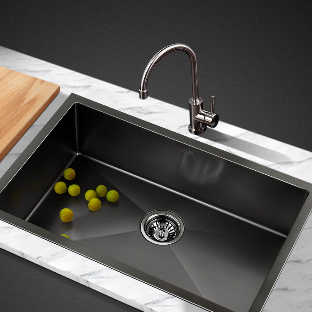Cefito 70x45cm Single Bowl Kitchen Sink Stainless Steel Black