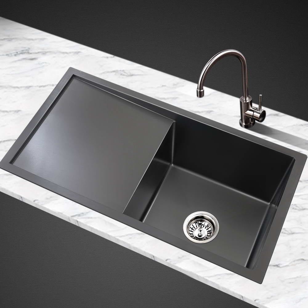 Cefito 75x45cm Single Bowl Kitchen Sink Stainless Steel Black