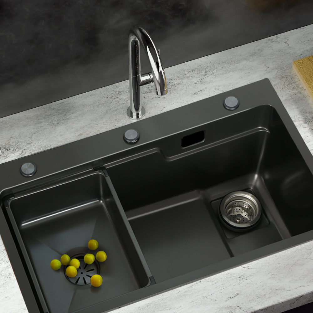 Cefito 75x45cm Single Bowl Kitchen Sink Stainless Steel Black