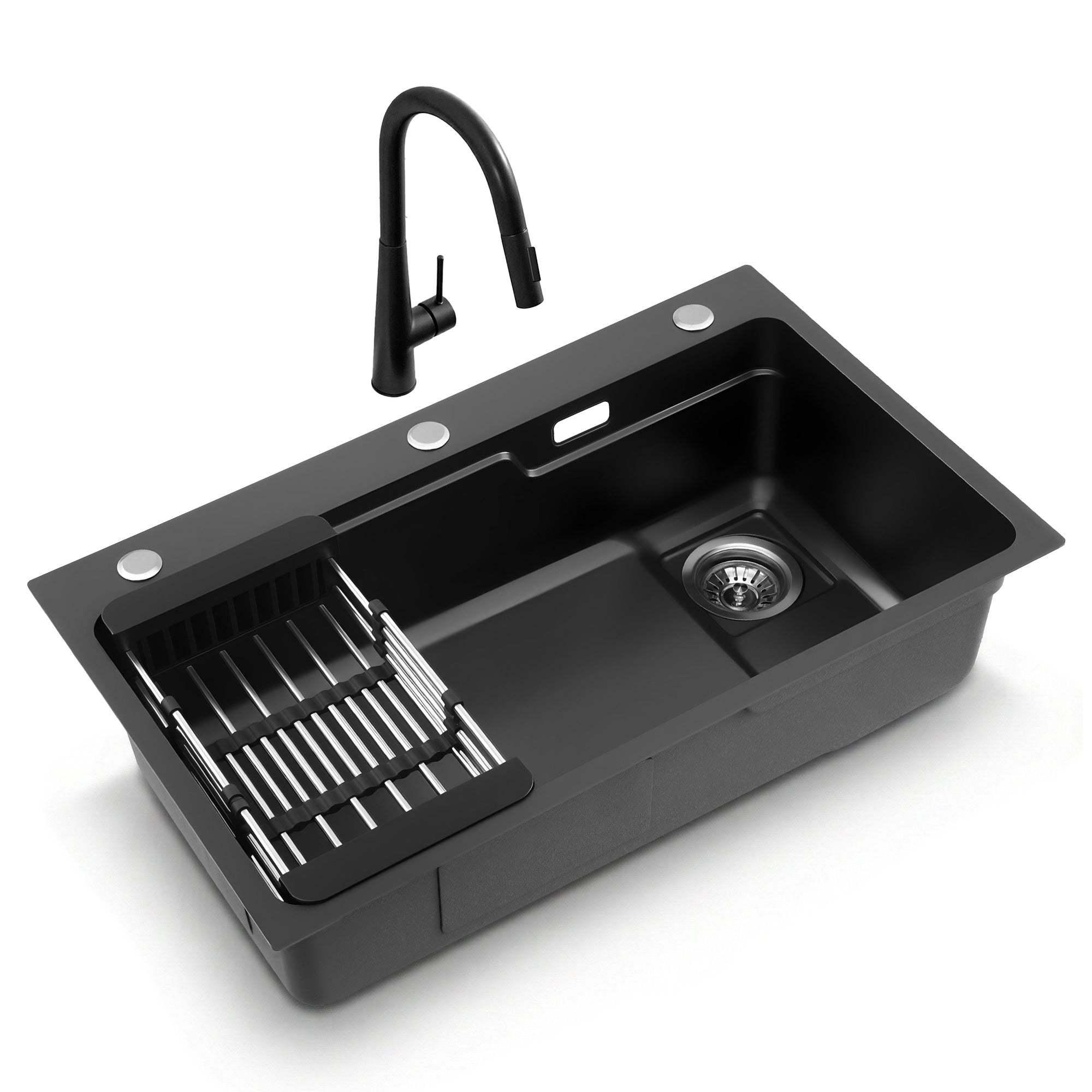 Cefito Stainless Steel Sink 75x45CM With Pull Out Mixer Tap Kitchen Basin Single Bowl Black
