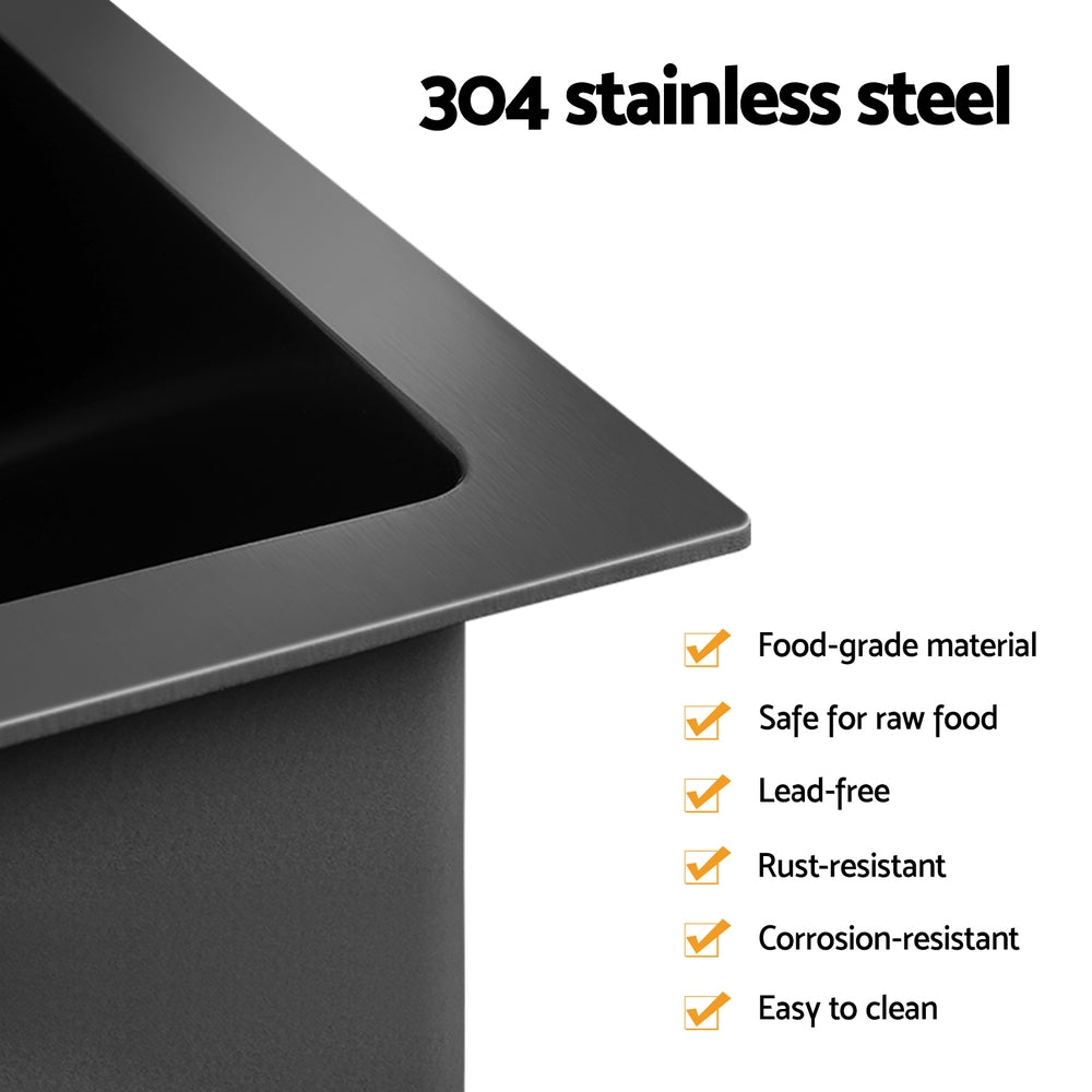 Cefito 77x45CM Double Bowl Kitchen Sink Stainless Steel Black with Pull-Out Mixer Tap