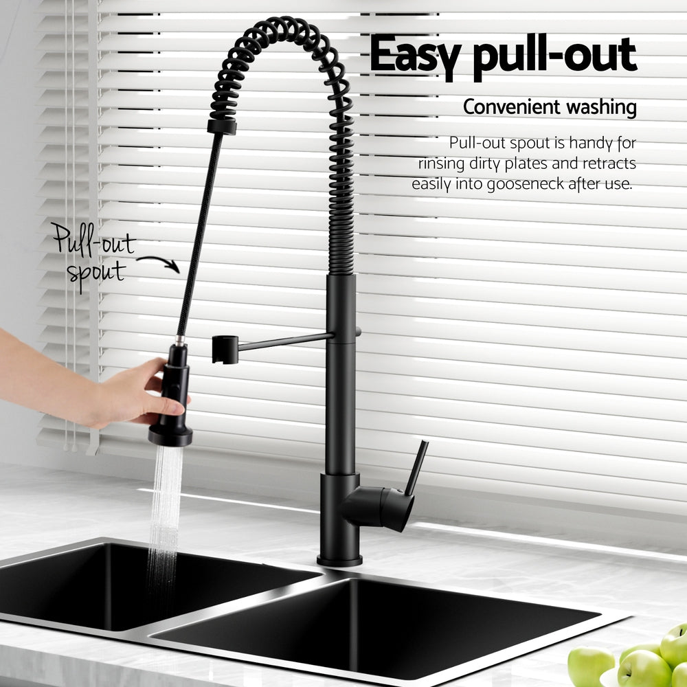 Cefito 77x45CM Double Bowl Kitchen Sink Stainless Steel Black with Pull-Out Mixer Tap