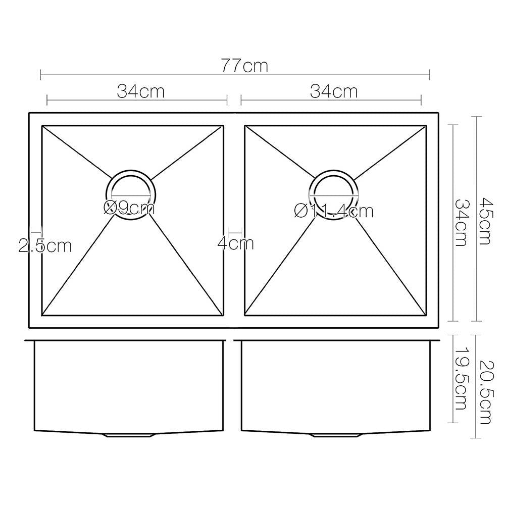 Cefito Double Bowl Kitchen Sink 77x45cm Stainless Steel Black