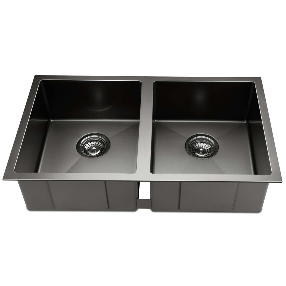 Cefito Double Bowl Kitchen Sink 77x45cm Stainless Steel Black