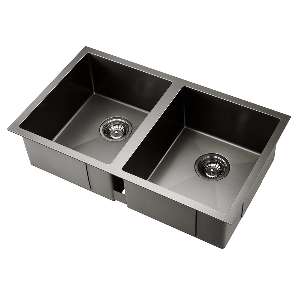 Cefito Double Bowl Kitchen Sink 77x45cm Stainless Steel Black