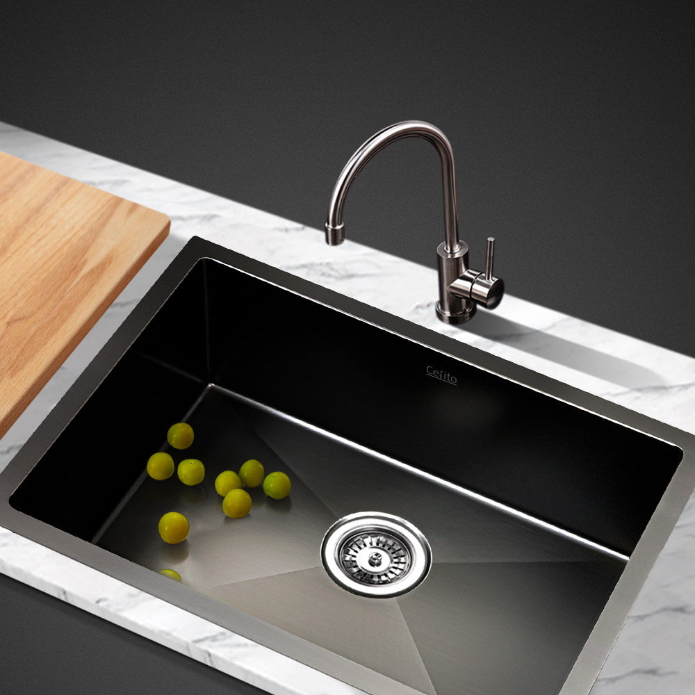 Cefito 60x45cm Single Bowl Kitchen Sink Stainless Steel Black