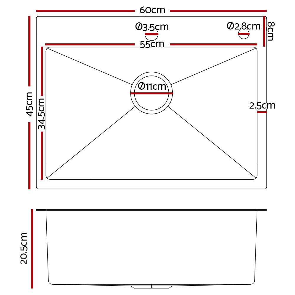 Cefito 60cm x 45cm Stainless Steel Kitchen Sink Flush/Drop-in Silver