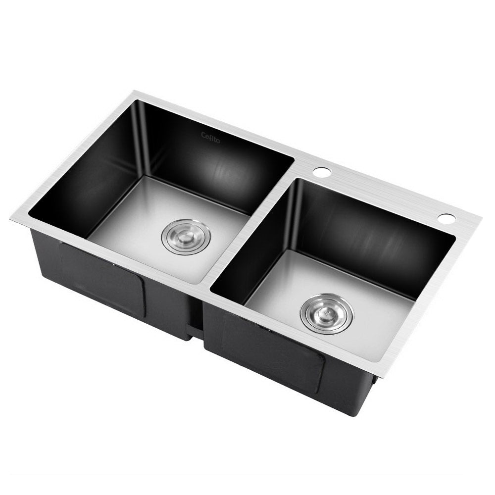 Cefito 80cm x 45cm Stainless Steel Kitchen Sink Flush Mount Silver
