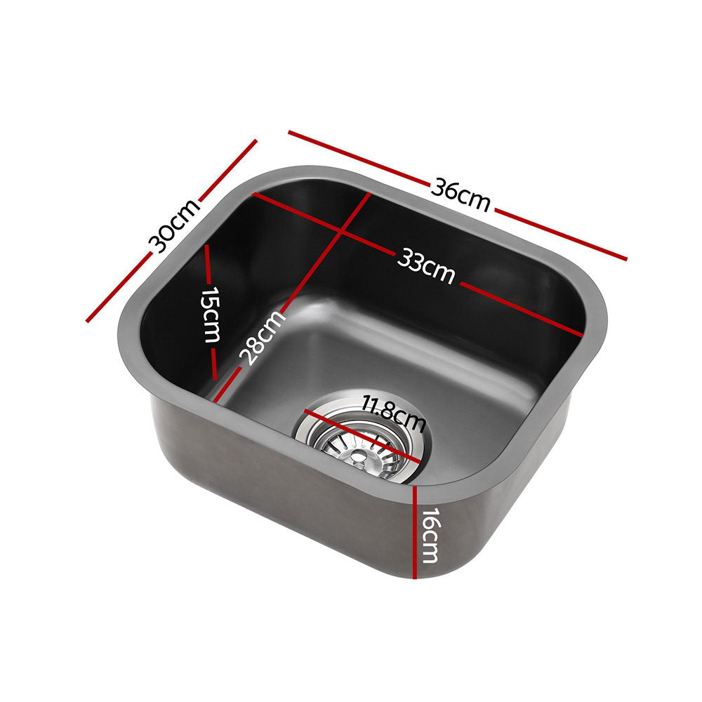 Cefito 30x36cm Kitchen Sink Stainless Steel Nano Single Bowl Black