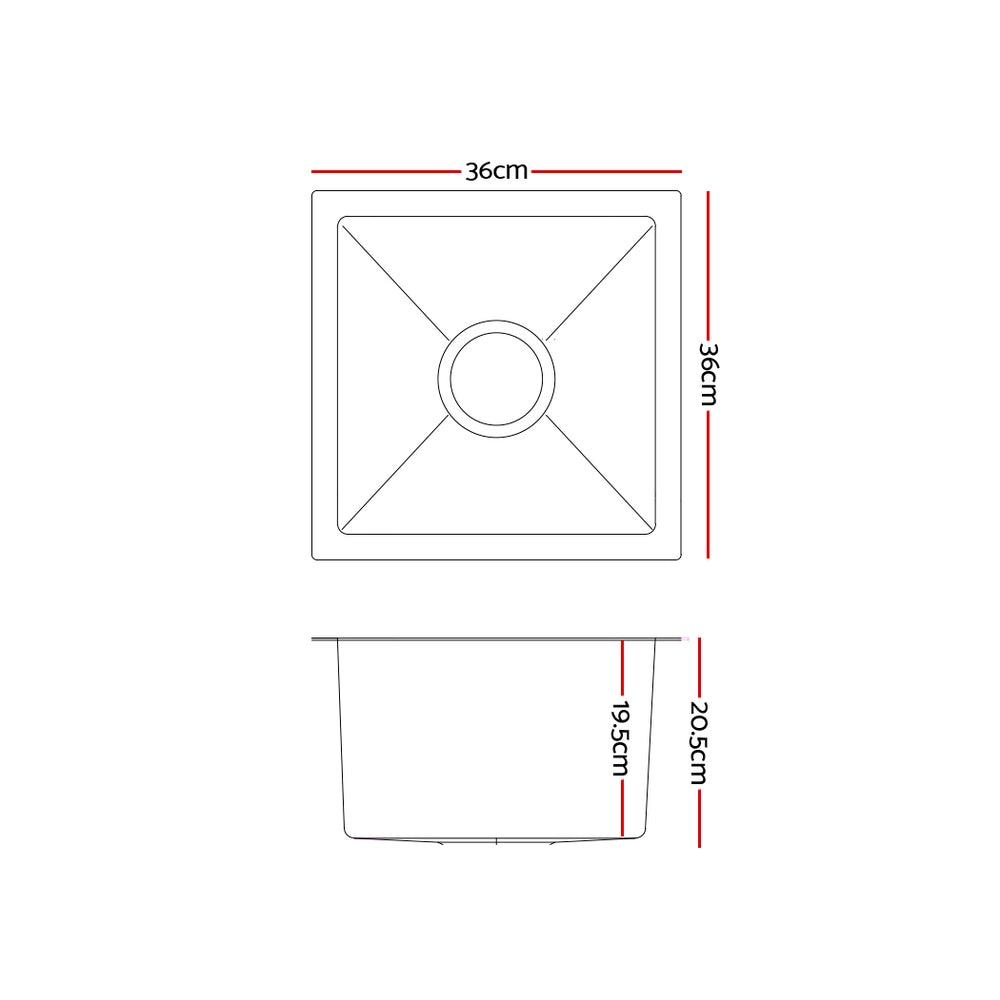 Cefito 36x36cm Single Bowl Kitchen Sink Stainless Steel Nano Silver