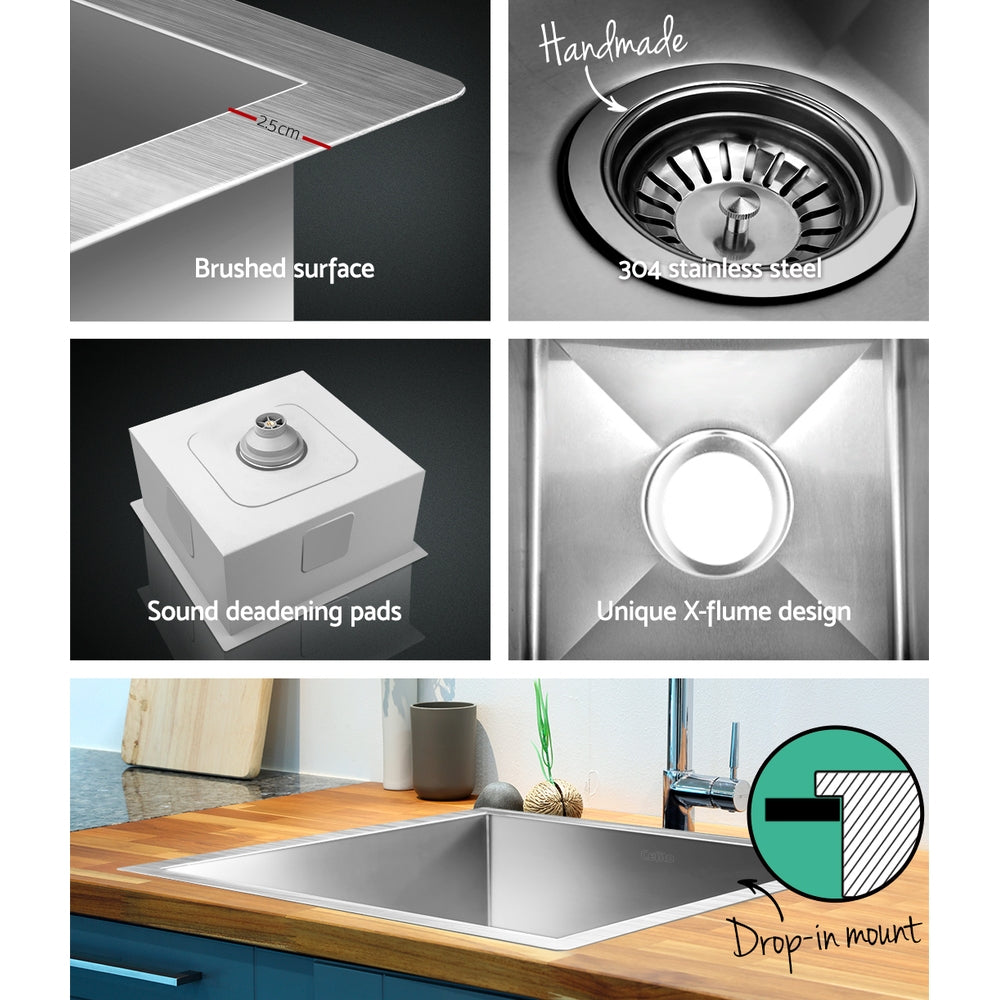Cefito 36x36cm Single Bowl Kitchen Sink Stainless Steel Nano Silver