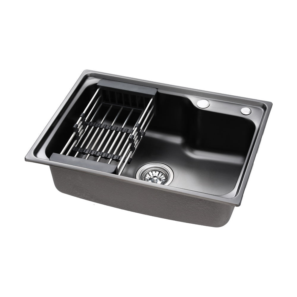 Cefito 61x43cm Single Bowl Kitchen Sink Stainless Steel Black Drain Basket