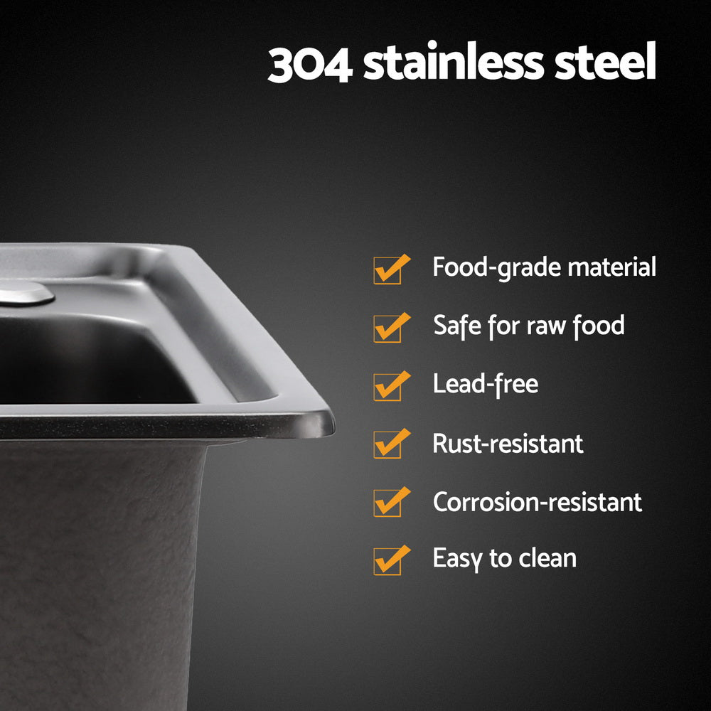 Cefito 61x43cm Single Bowl Kitchen Sink Stainless Steel Black Drain Basket