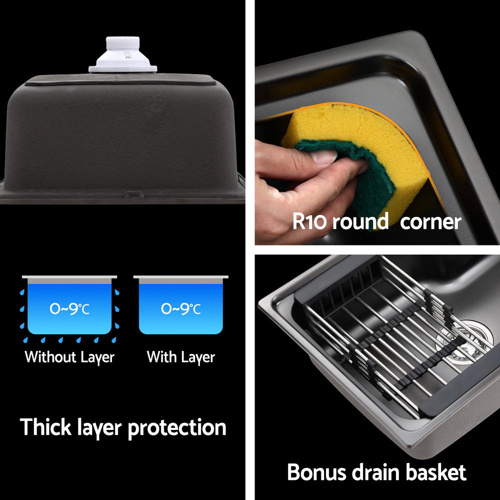 Cefito 61x43cm Single Bowl Kitchen Sink Stainless Steel Black Drain Basket