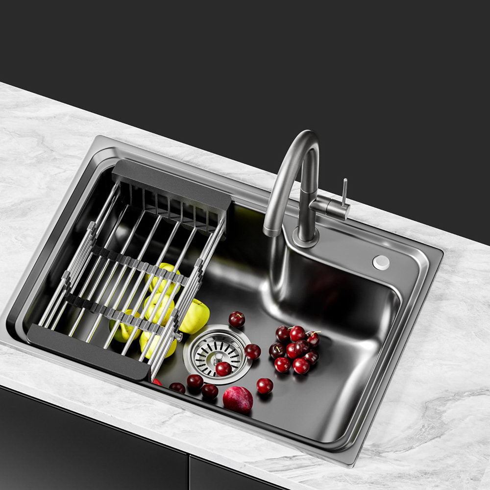 Cefito 61x43cm Single Bowl Kitchen Sink Stainless Steel Black Drain Basket